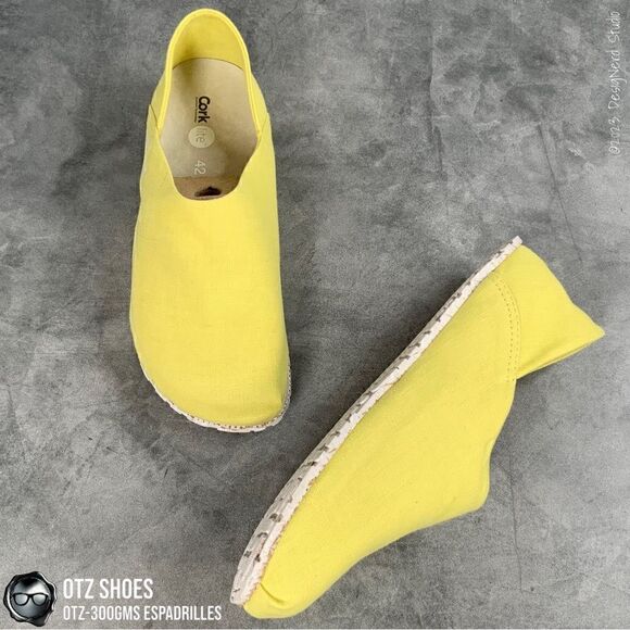 OTZ SHOES OTZ-300GMS LINEN ESPADRILLES MINIMALIST SLIP ON IN YELLOW WITH CORK
